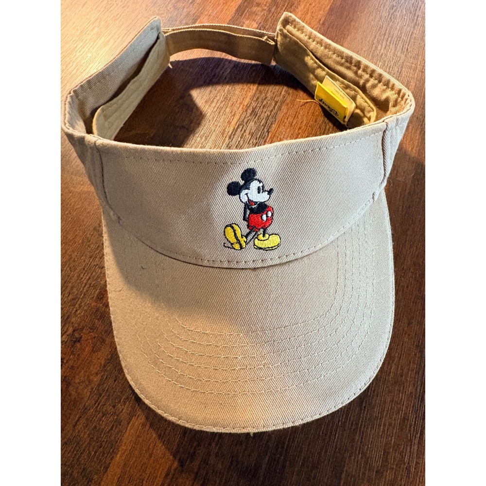 Disney Mickey Mouse Embroidered Sun Visor Tan Khaki Cotton Adjustable Hat